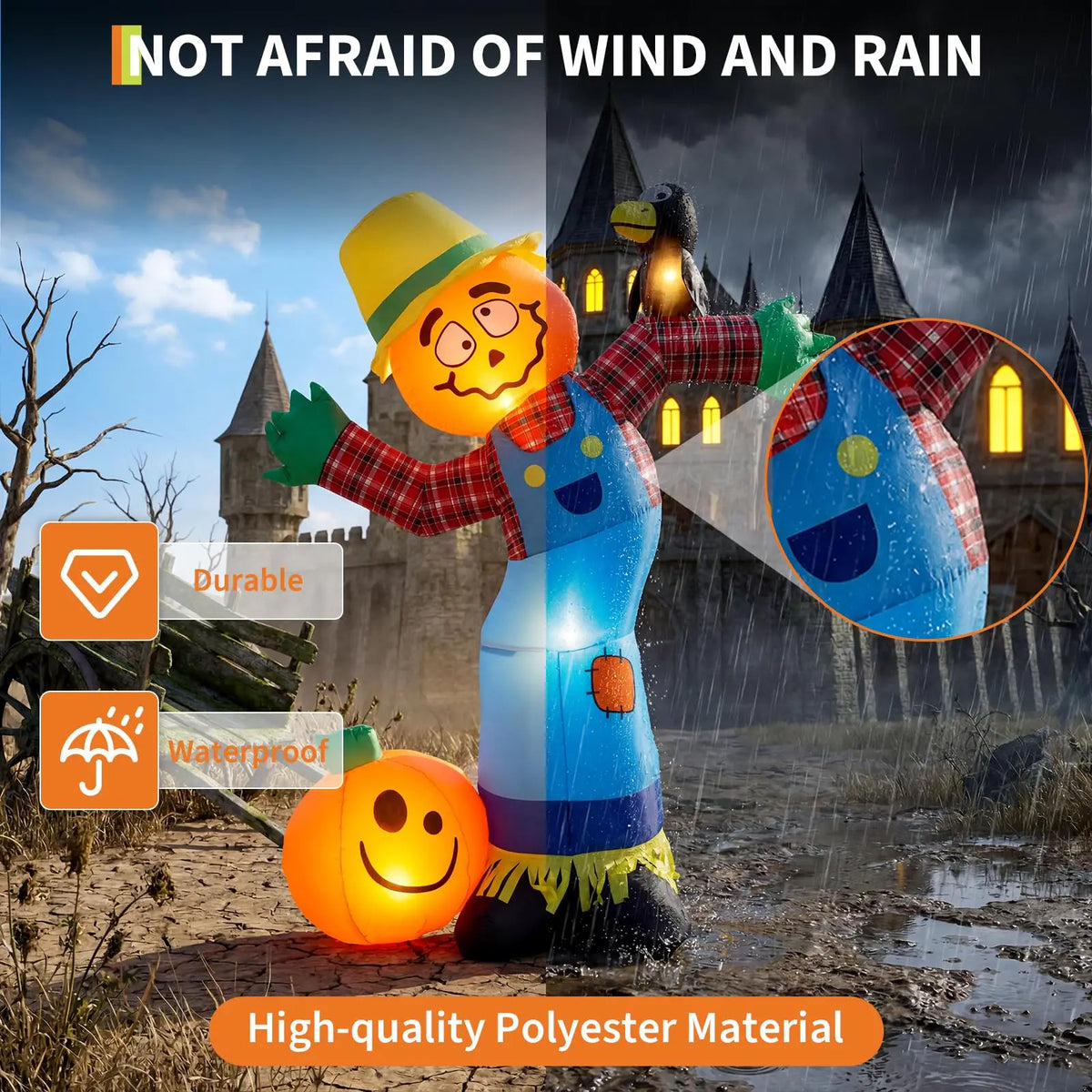 HiMISS Halloween Pumpkin Scarecrow Inflatable Outdoor Yard Decoration