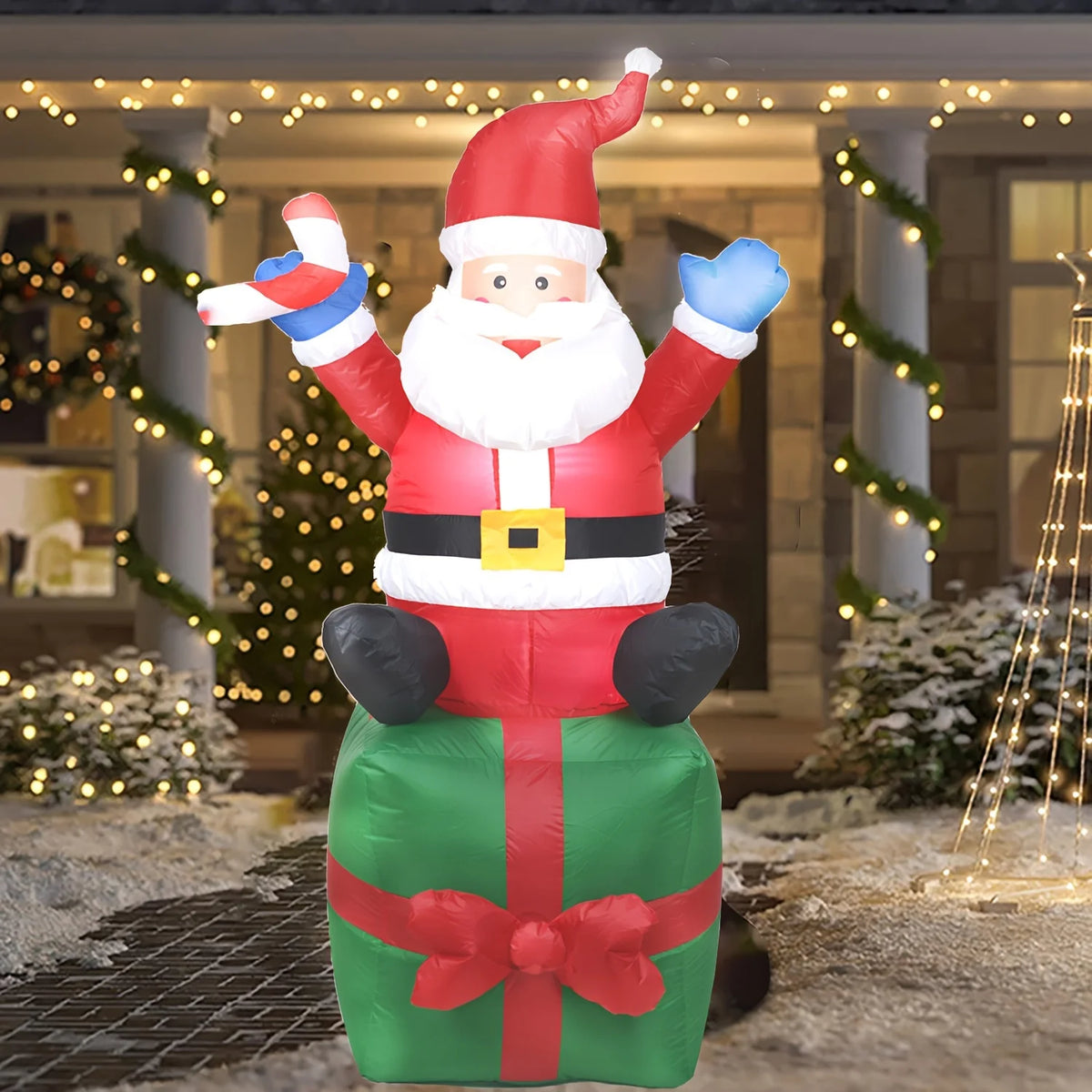 LED Inflatable Santa Claus With Candy Cane And Gift Sack