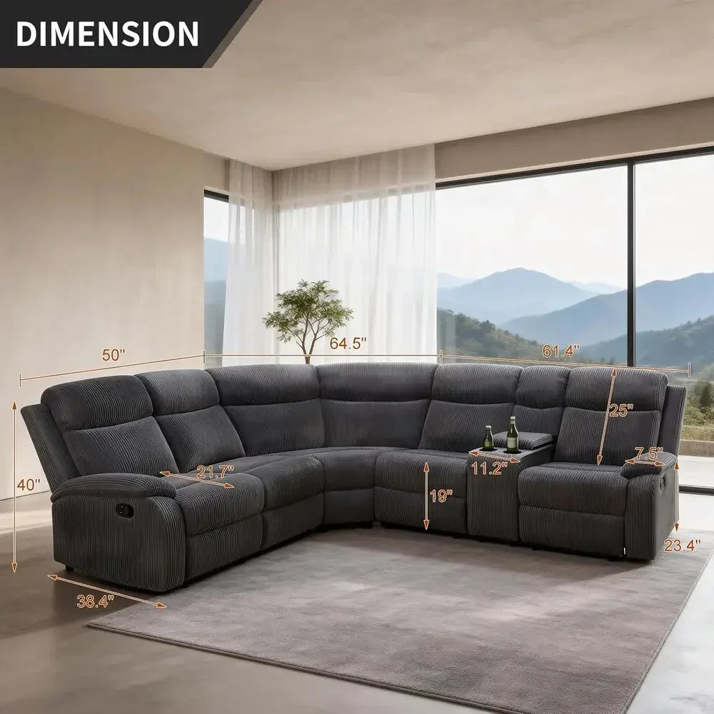 Reclining Sectional Sofa Set With Cup Holders And Storage