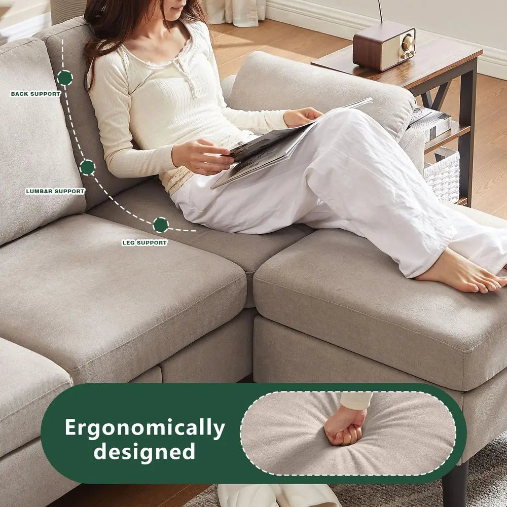 Convertible Sectional Sofa L Shaped 3 Seat Couch Storage Chaise