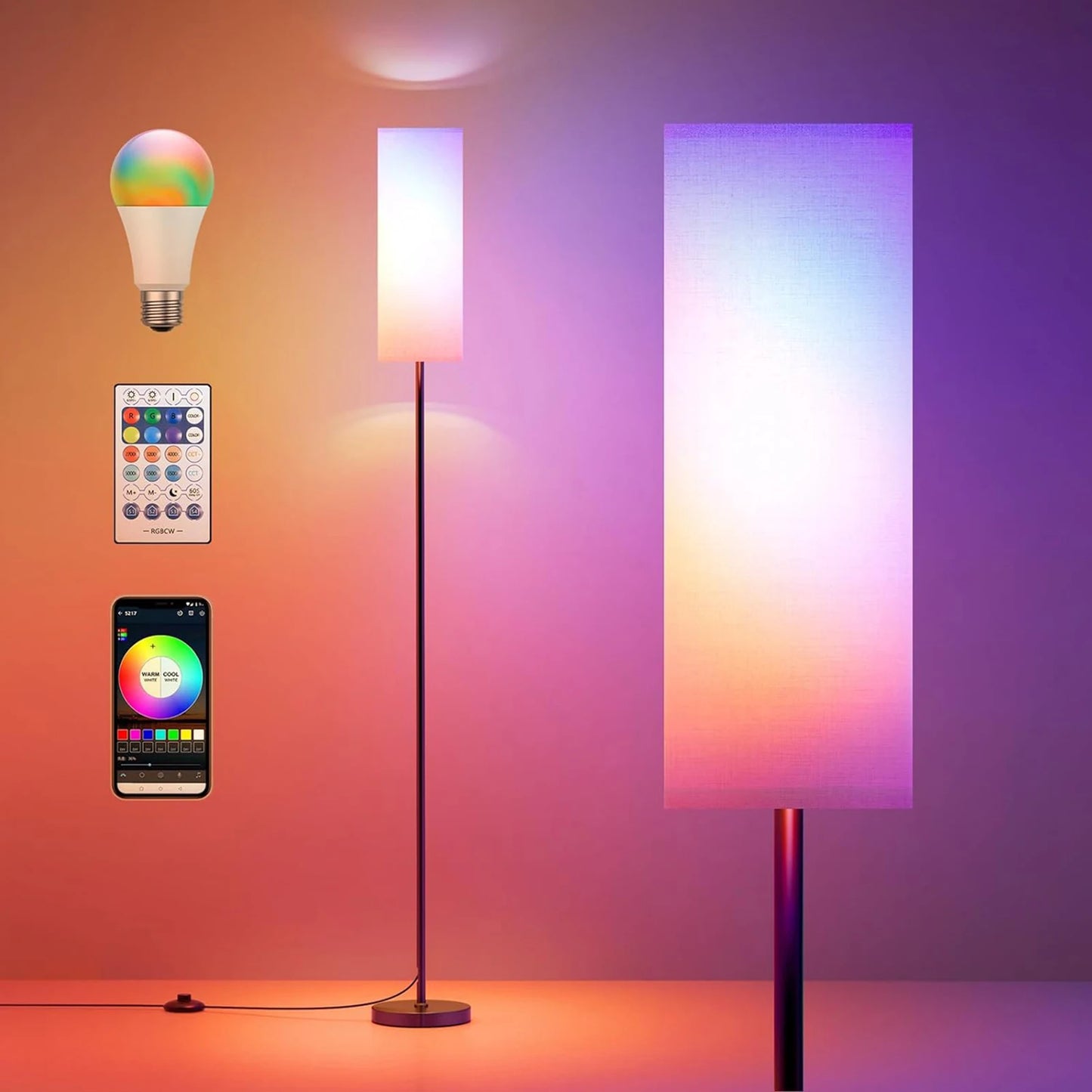 Modern RGB Floor Lamp Standing Tall Light For Bedroom