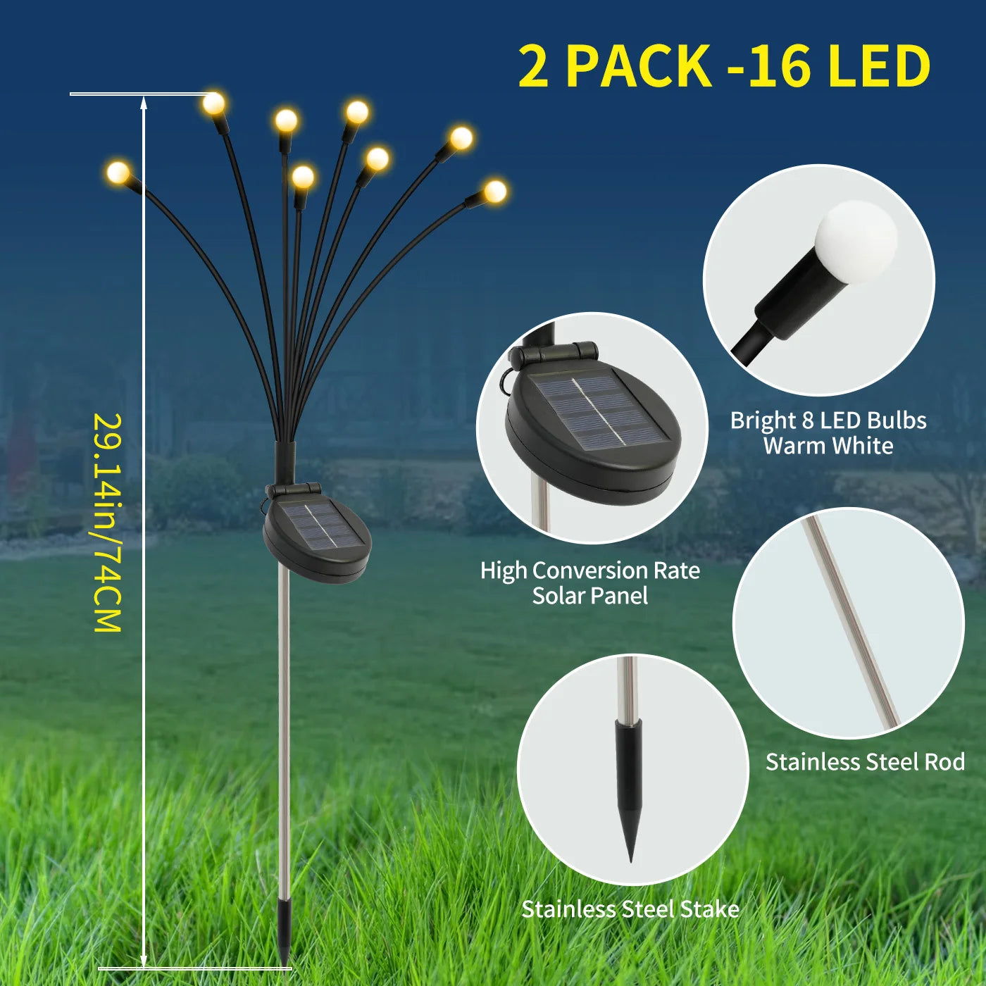 8-Head Solar Firefly Lights Outdoor Waterproof Garden Pathway