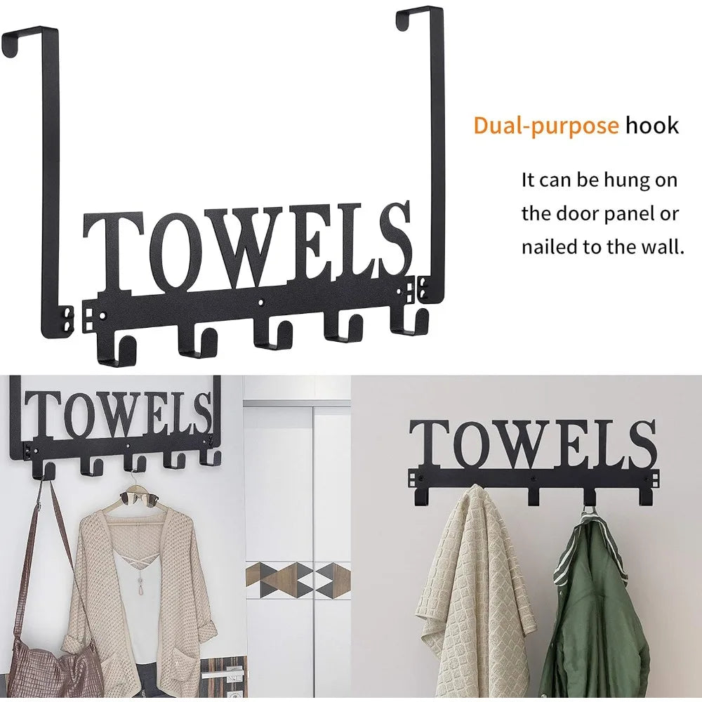 NBVCX Over Door Towel Hooks 5 Hook Metal Door Mount