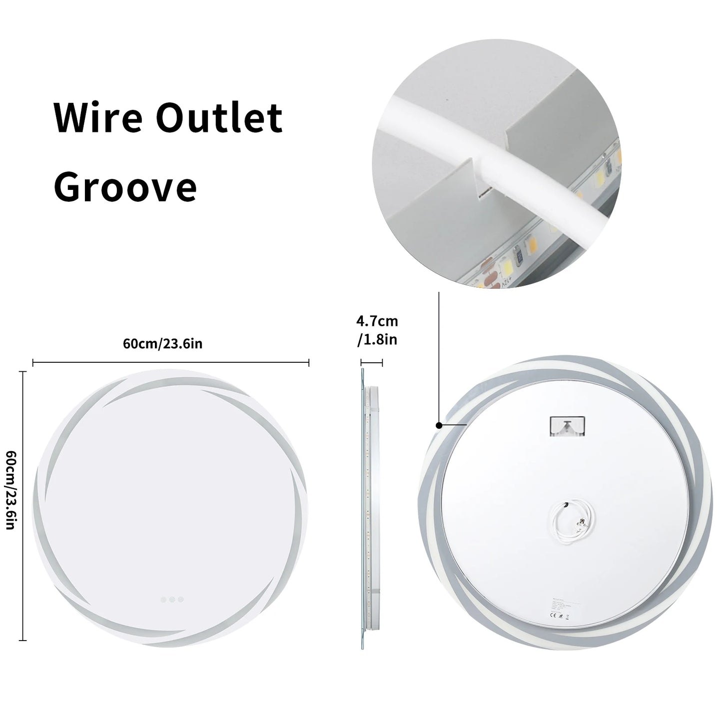 Anti-Fog LED Round Bathroom Mirror With Backlit HD Glass And 3 Color Lights