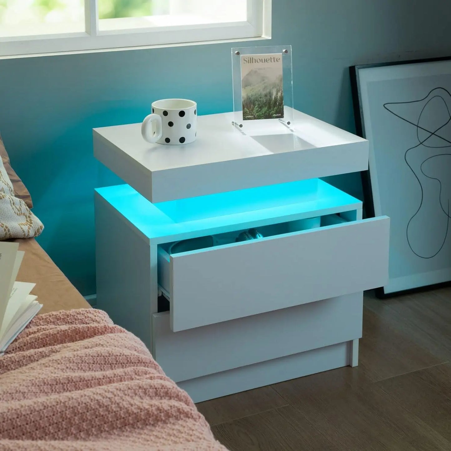MOYU Nightstand Set of 2 With LED Drawers