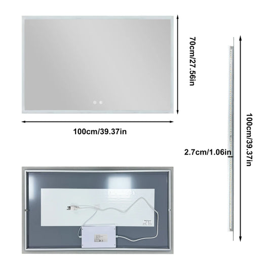 Tempered Glass LED Bathroom Mirror Anti-Fog Vanity Mirror for Wall Smart Memory Function 3 Colors Temperature 100/120cm