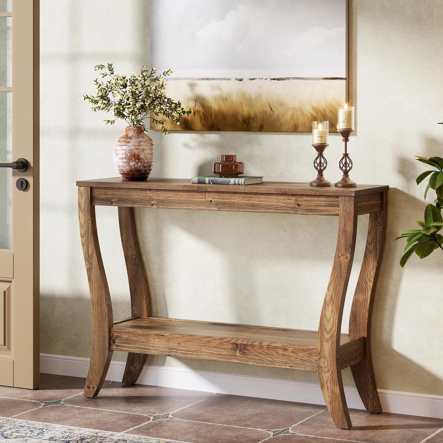 Tribesigns Two Tier Solid Wood Console Table With Storage