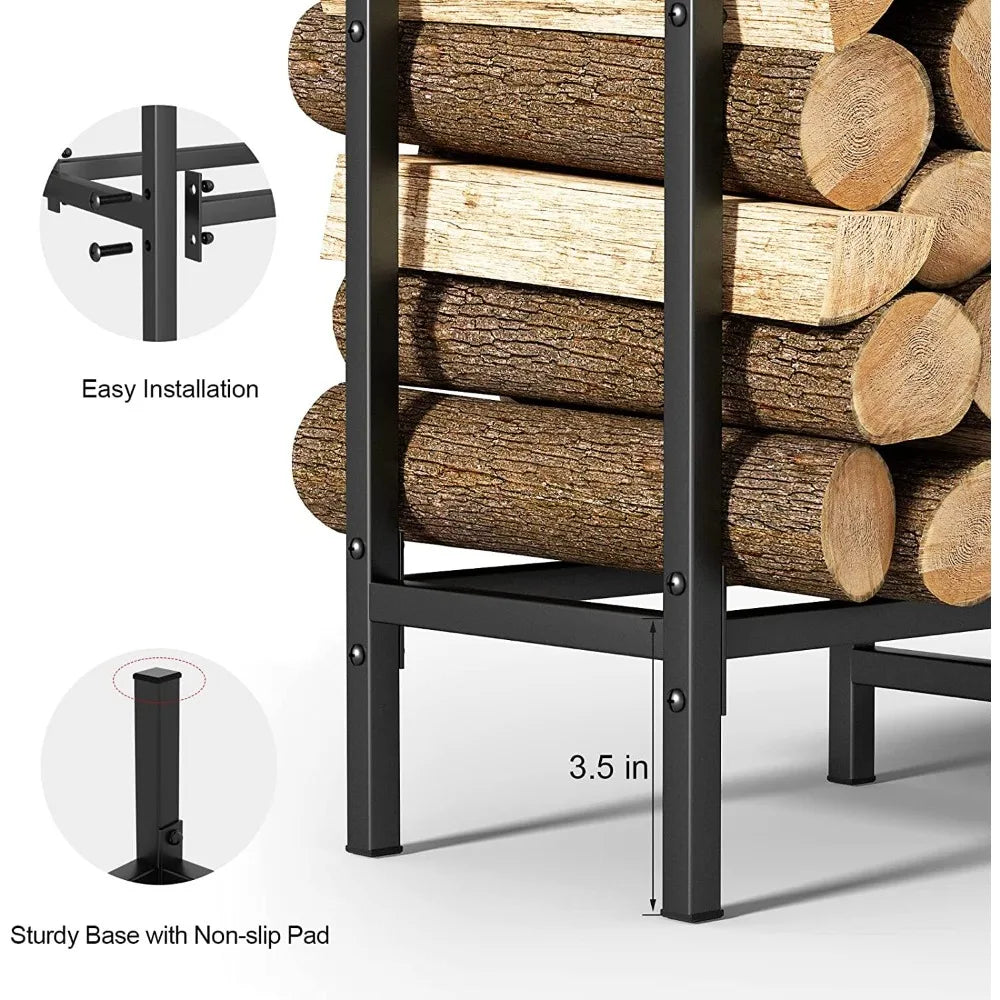 5.3FT Heavy Duty Firewood Rack Adjustable Metal Log Stacker Stand Outdoor Indoor