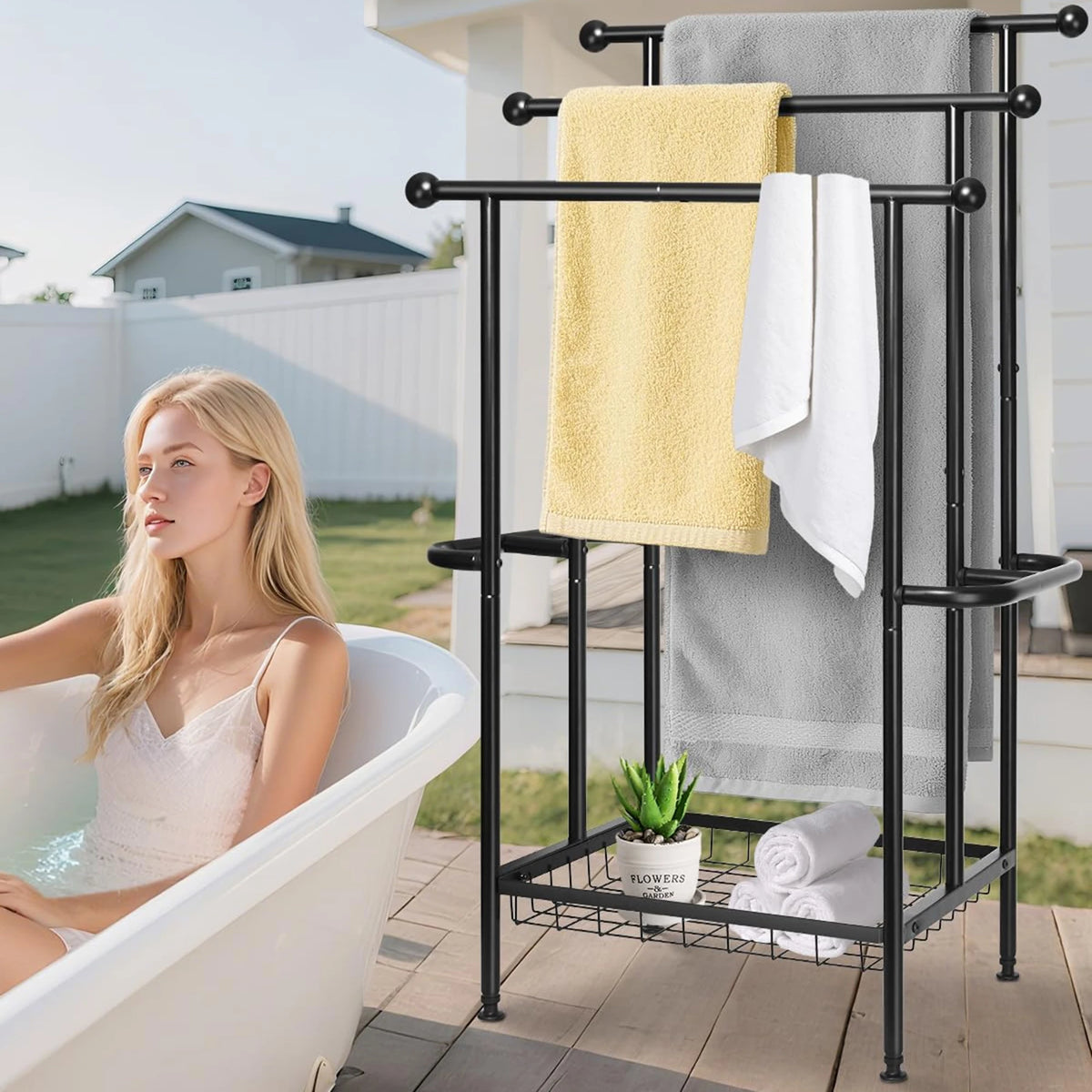 Three Tier Stainless Steel Dual T Bar Freestanding Towel Rack