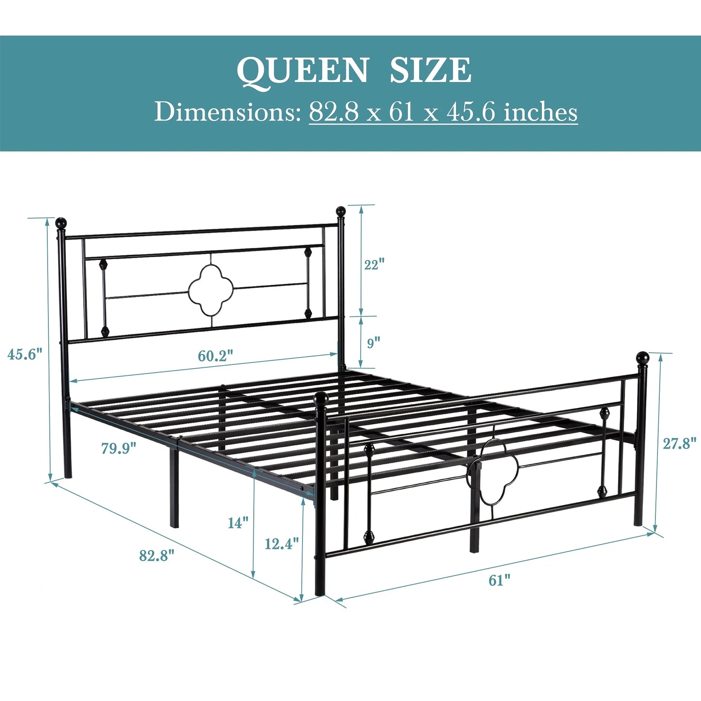 HOOMIC Vintage Victorian Metal Platform Bed Frame With Headboard Footboard