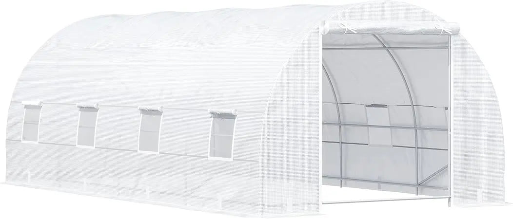20' x 10' x 7' Walk-in Tunnel Greenhouse with Zippered Door & 8 Mesh Windows, Large Garden Green House Kit, Galvanized
