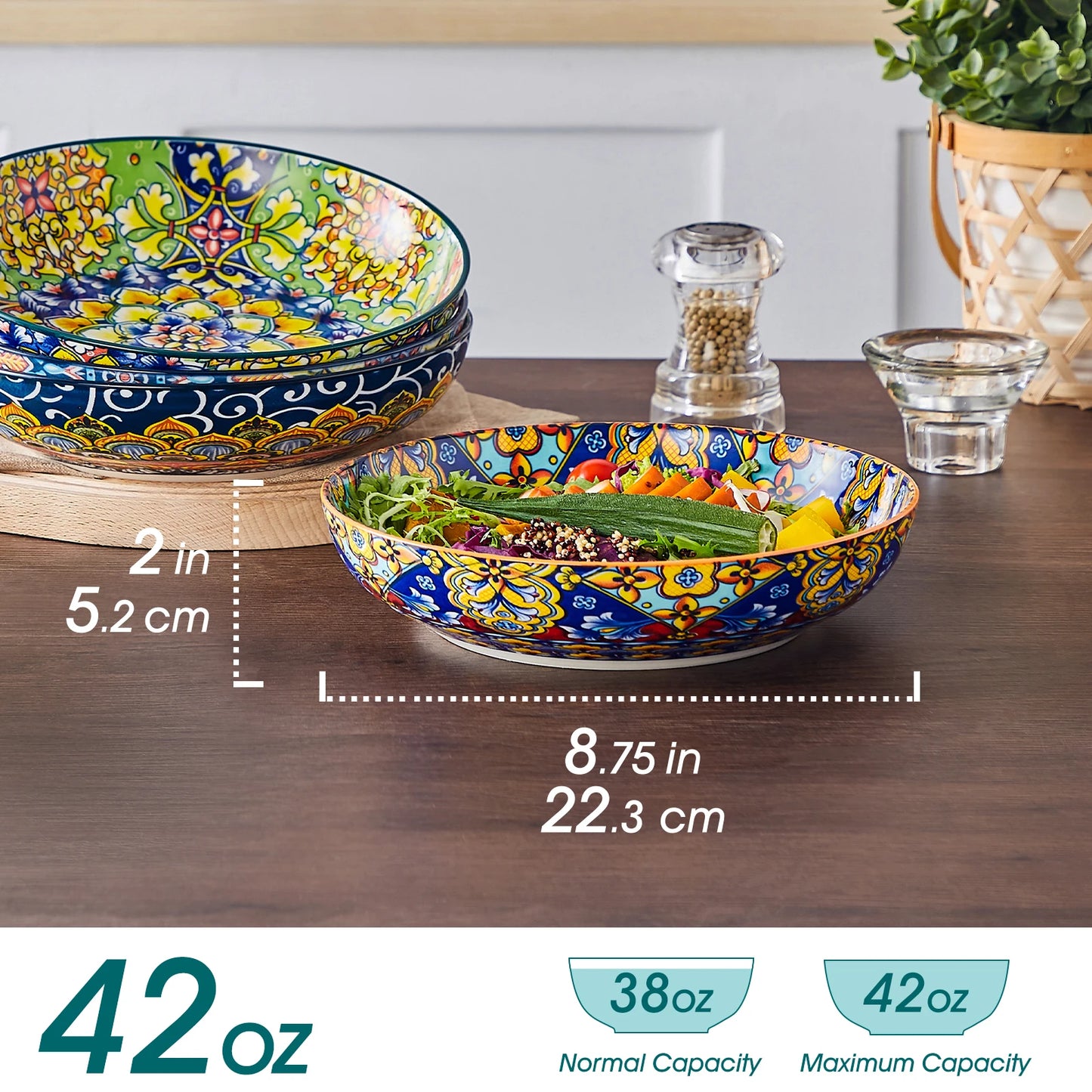 MALACASA Ceramic Bowls Set 4 Piece Pasta Soup Bowls Dishwasher Safe