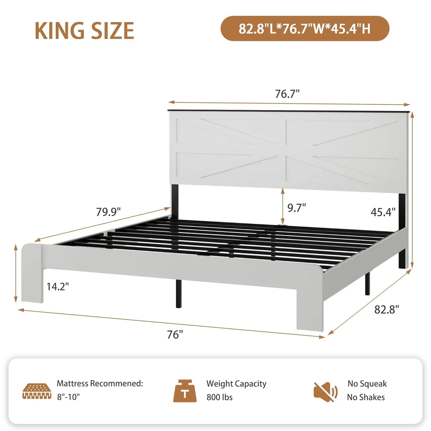 GUANGBAI Farmhouse Boho Platform Bed Frame With Headboard