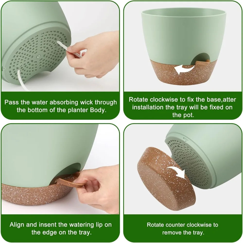 NBVCX Self Watering Plant Pots With Drainage Saucers Set 5