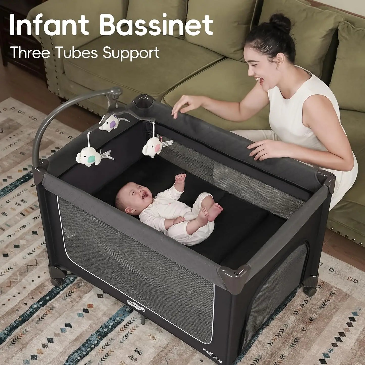 Fold Playard With Bassinet One Step Setup Zip Door And Changing Table