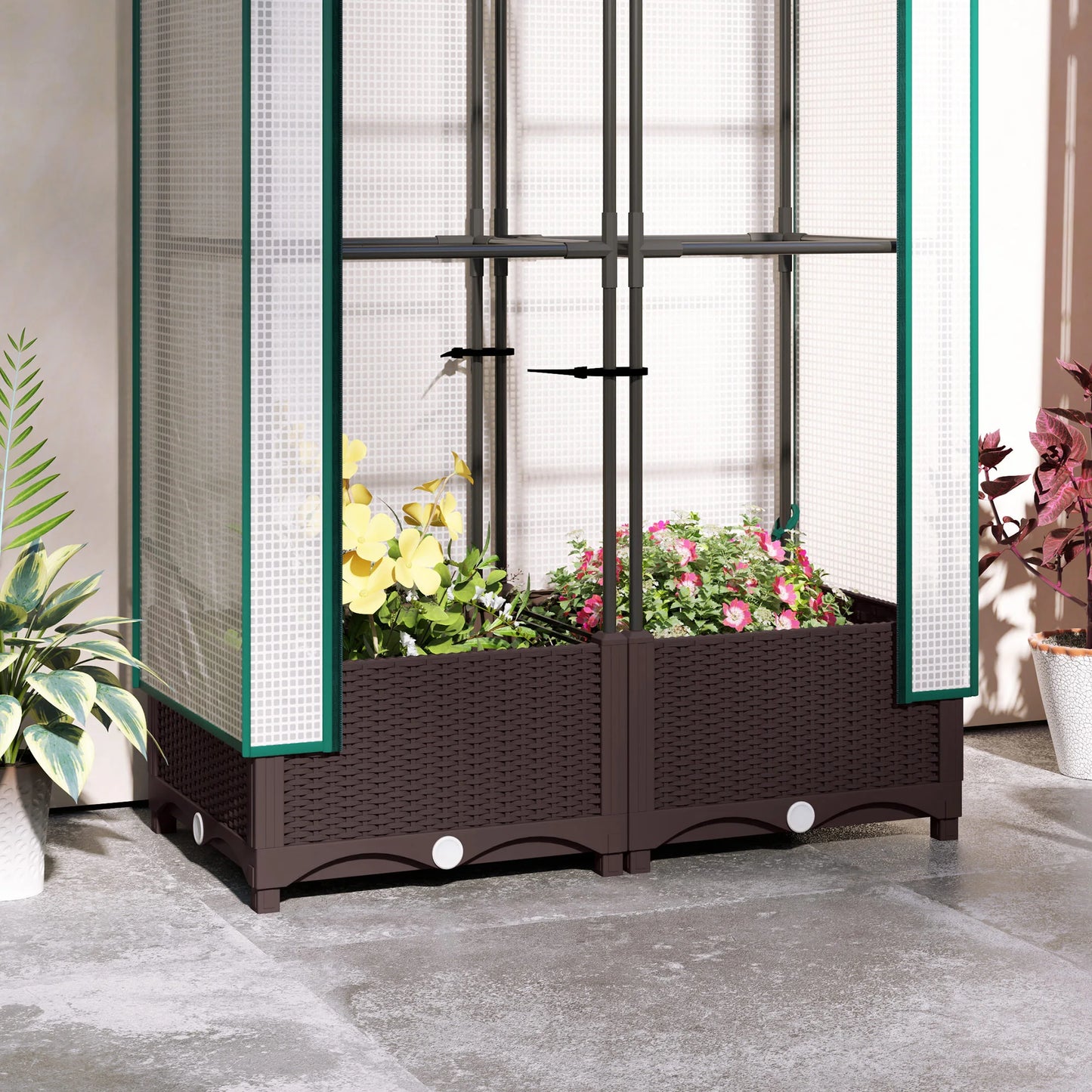 Raised Flower Bed With Trellis Garden Planter For Outdoor Use