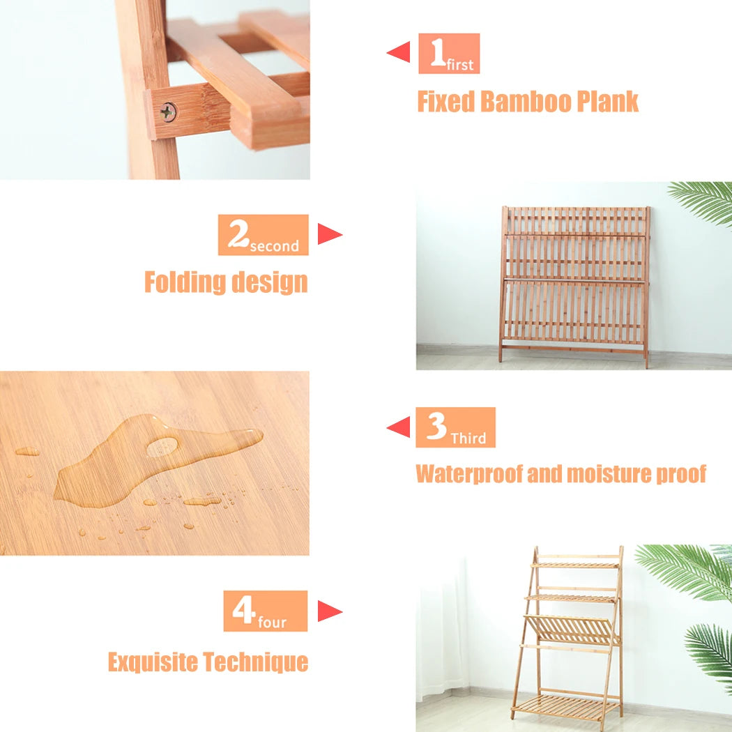Three Tier Bamboo Plant Stand For Indoor Outdoor Display