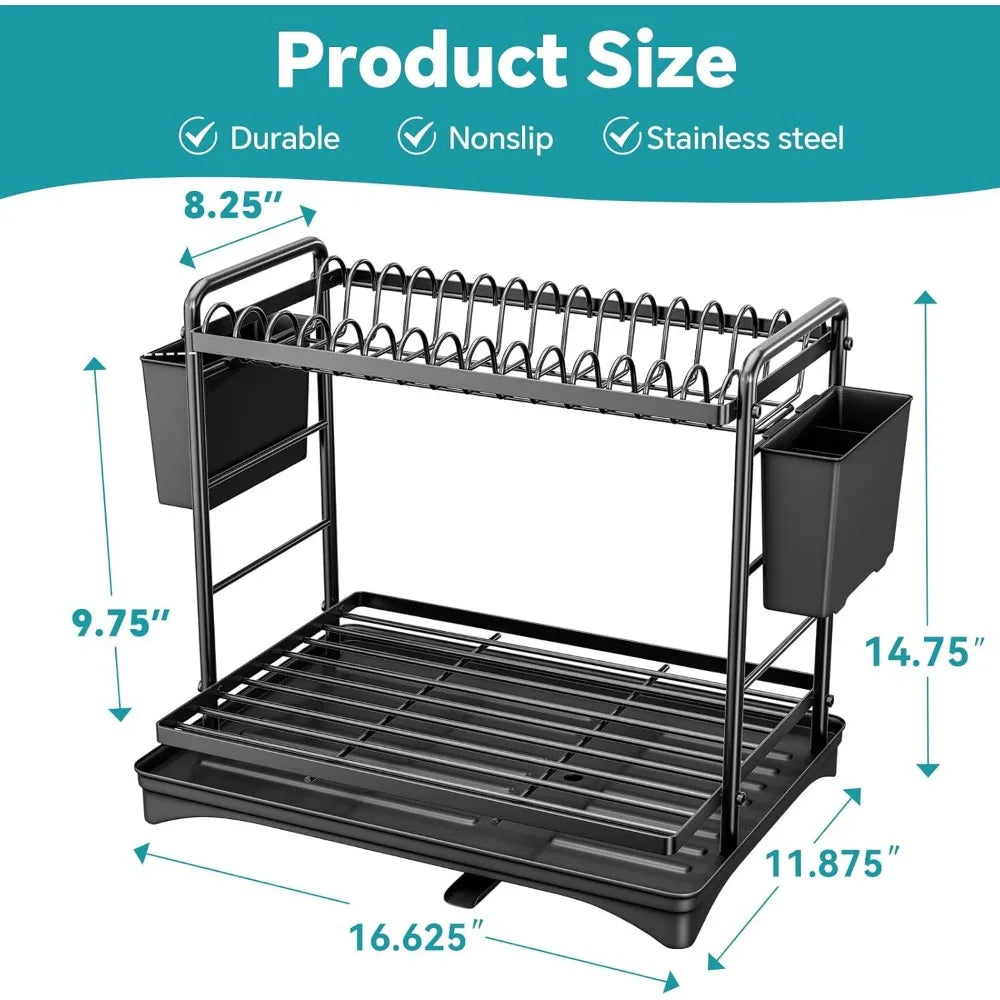 NBVCX Two Tier Dish Drying Rack For Kitchen Counter