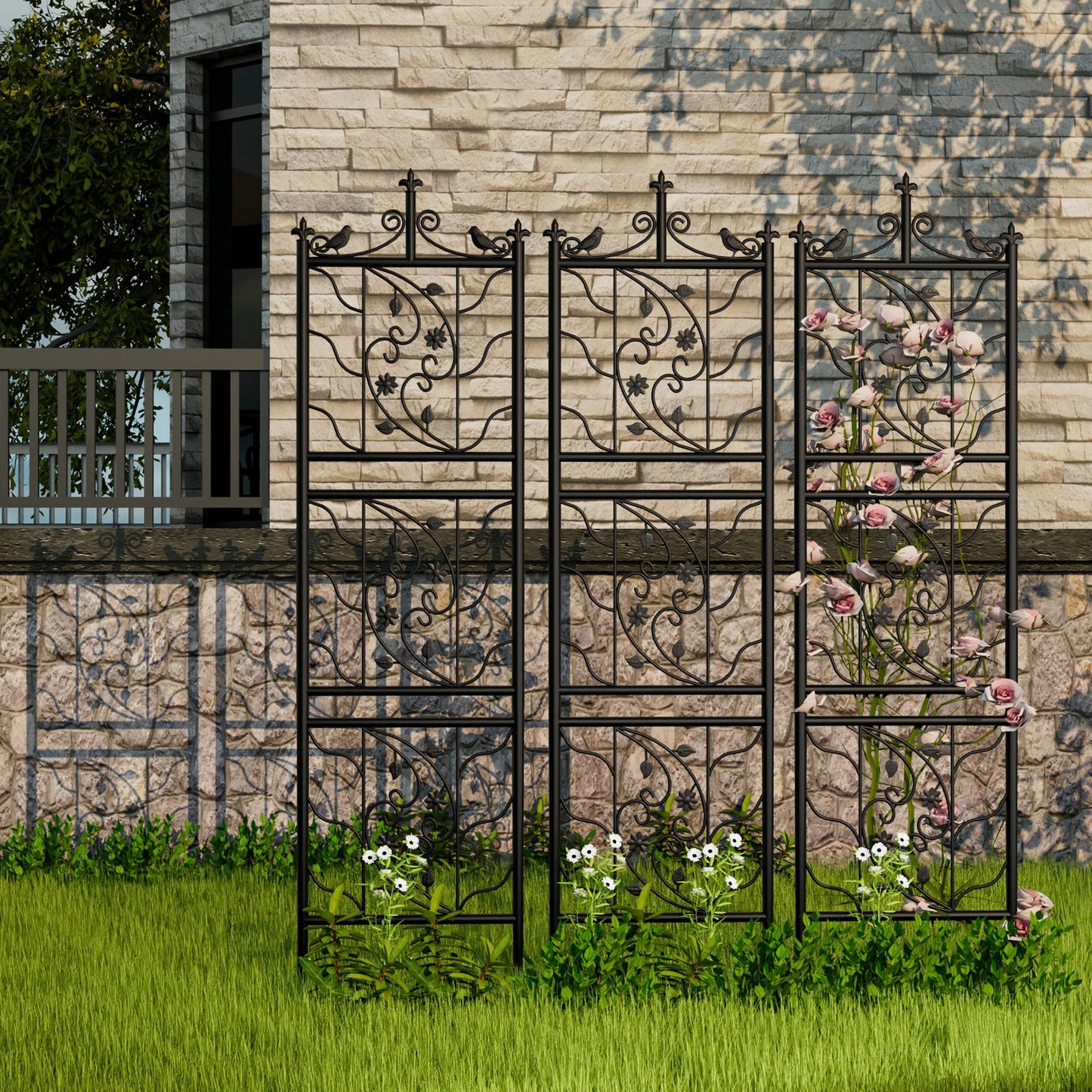 Garden Trellis Fence Panel Iron Lattice Outdoor Decor Climbing Plants