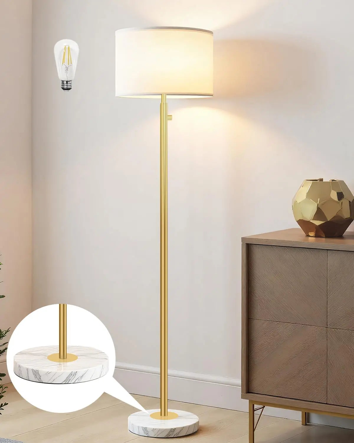 Modern Dimmable Floor Lamp With Marble Base And Linen Shade