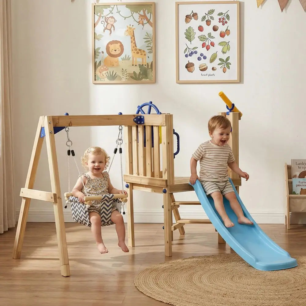 YTYIN Backyard Swing Set With Slide And Fort Toddler Playset