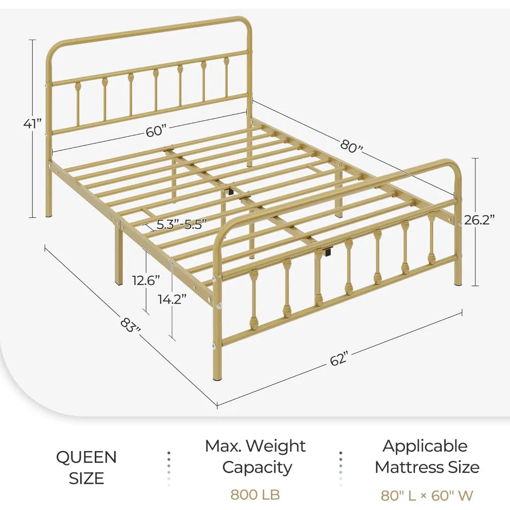 Classic Metal Platform Bed Frame Mattress Foundation with Victorian Style Iron-Art Headboard/Footboard/Under Bed Customized