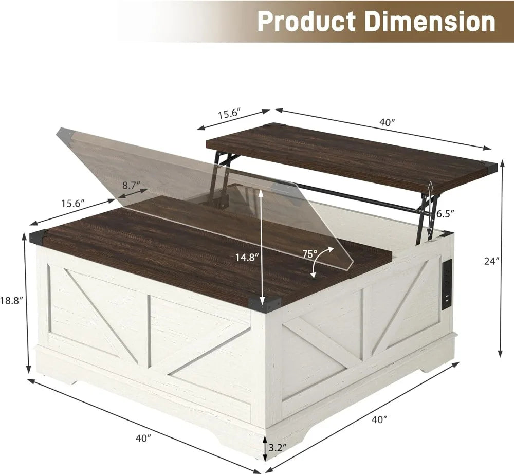 Farmhouse Lift-Top Coffee Table With Power Outlets And Hidden Storage