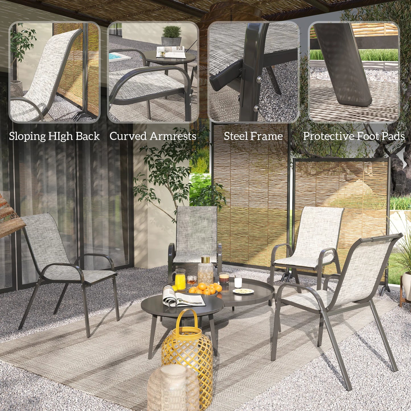 Stackable Patio Dining Chairs Set For Outdoor Dining