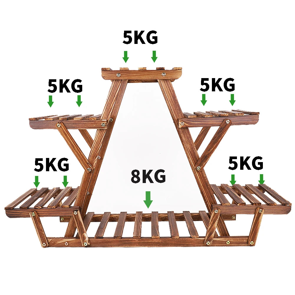 Carbonized Triangle 6 Tier Corner Wood Plant Stand for Indoor Outdoor