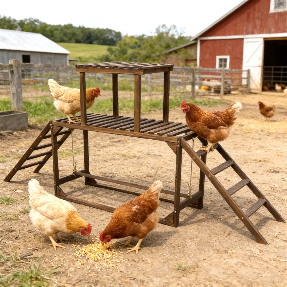 BORWART Farm Animals Chicken Coop Toy With Swing Ladder