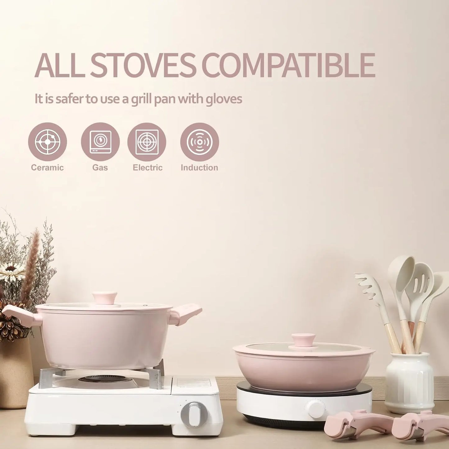 23pcs Ceramic Pots and Pans Set, Nonstick Detachable Handle Cookware, Induction Kitchen Cooking Set with Removable Handle,includ