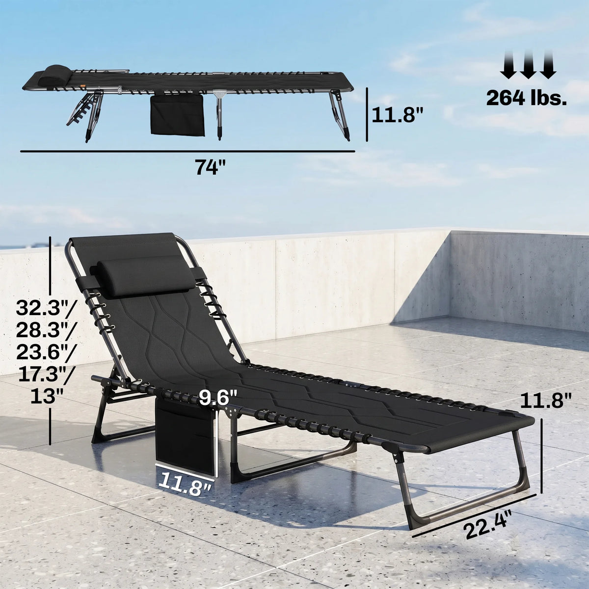 Outsunny Adjustable Folding Reclining Chaise Lounge Chair With Pocket