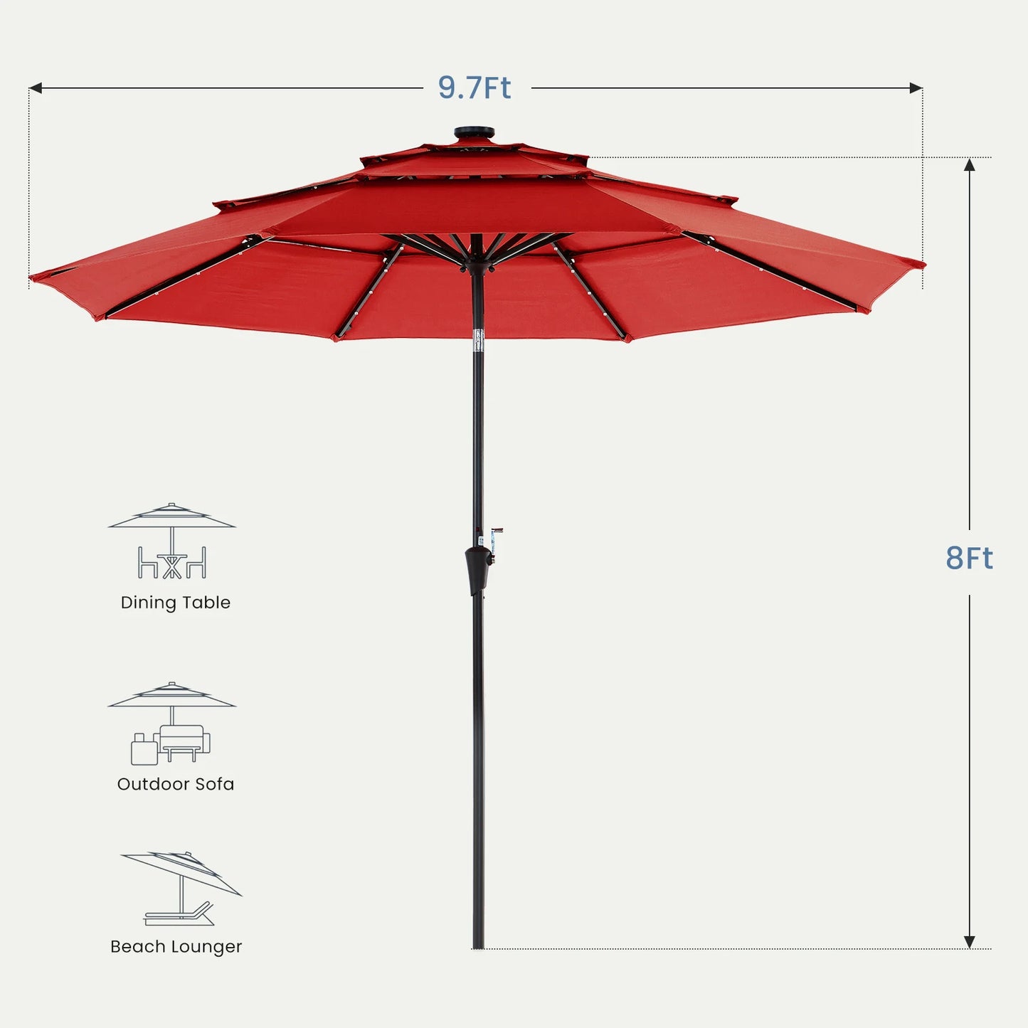 JHK Outdoor Solar Patio Umbrella With LED Lights And Tilt