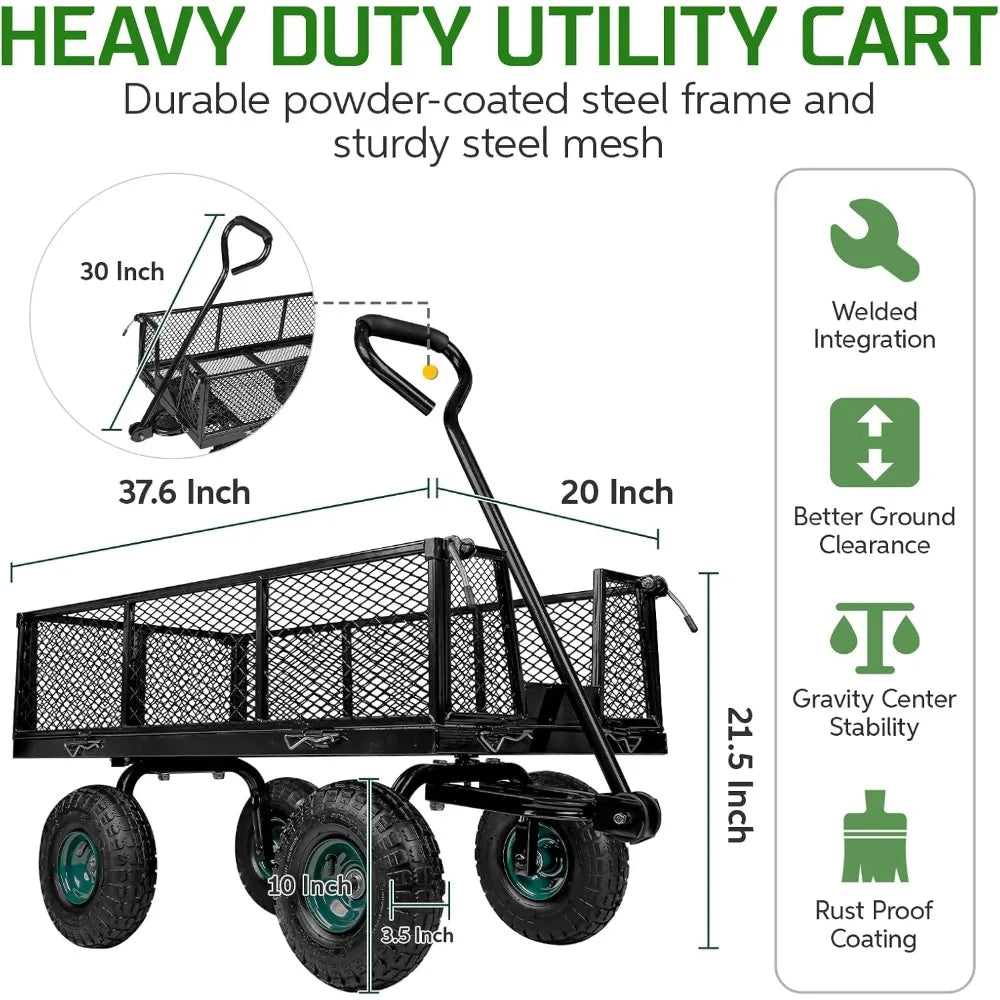 Heavy Duty Steel Garden Cart With Removable Sides And Rotating Handle