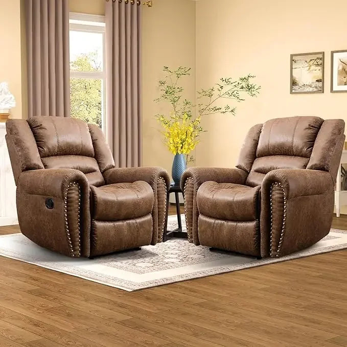Leather Recliner Chair Set of 2 Classic Manual Recliners