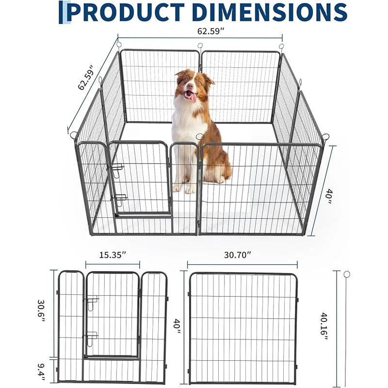 Heavy Duty Metal Dog Playpen With Gate 8 Panels Rust-Resistant