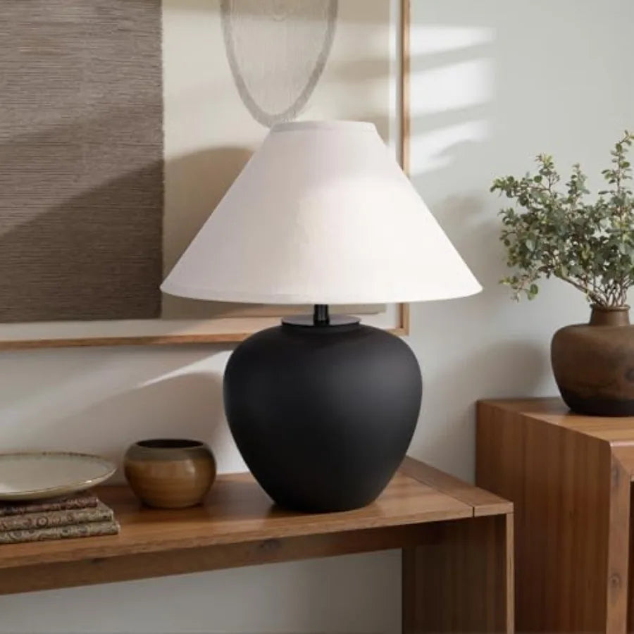 Ceramic Pot Table Lamp With Frosted Shade For Living Room