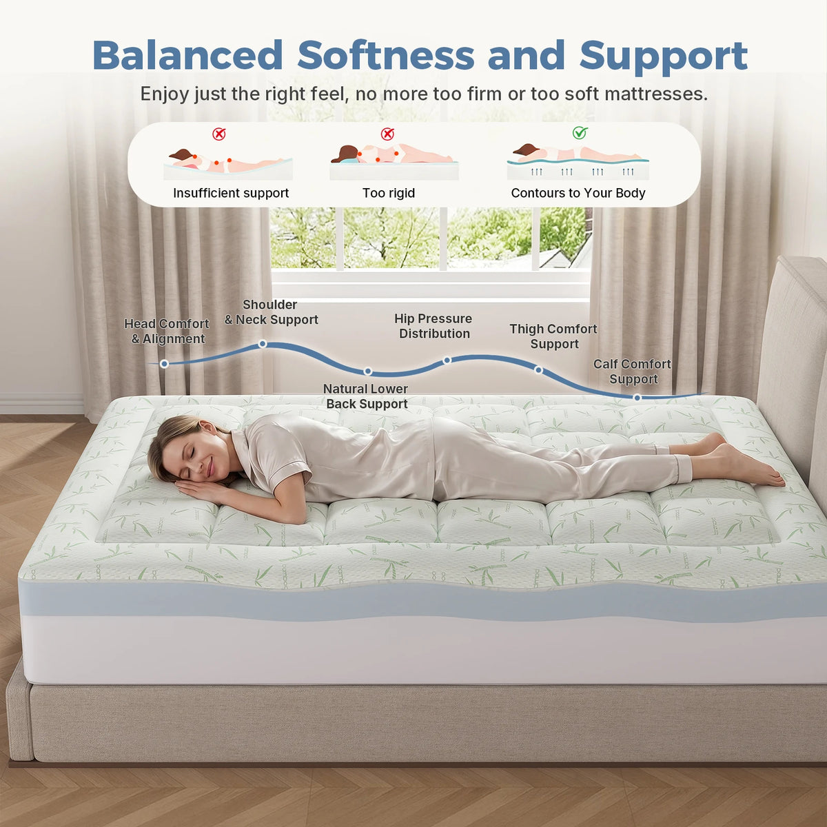 MCQ Gel Memory Foam Mattress Topper With Cooling Pillow Top