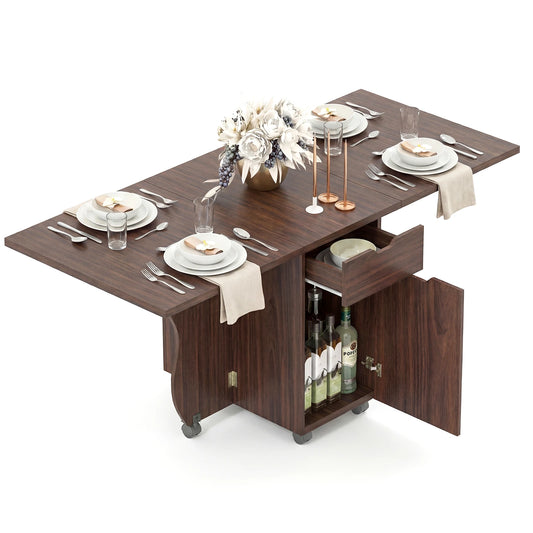 HOMASIS Folding Dining Table With Lockable Wheels for Small Spaces