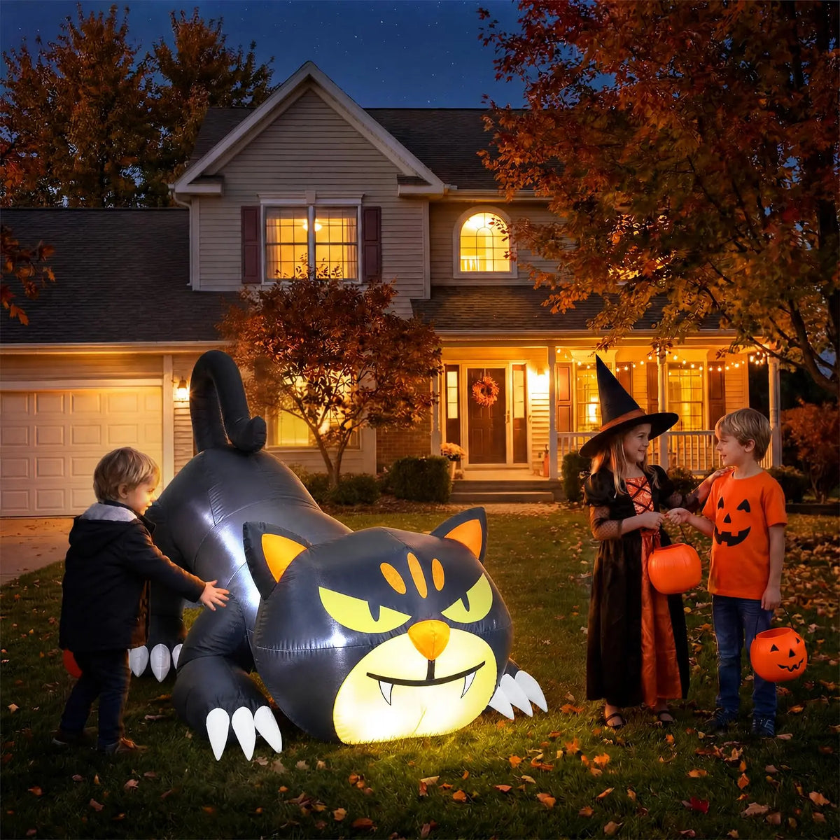 HiMISS Halloween Inflatable Crawling Cat Outdoor Decor With LED Lights
