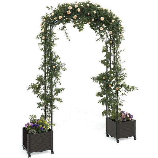 Raised Garden Bed with Trellis Arch  47" Wide Raised Planter Box for Flowers & Vines Wedding Garden Party Decoration