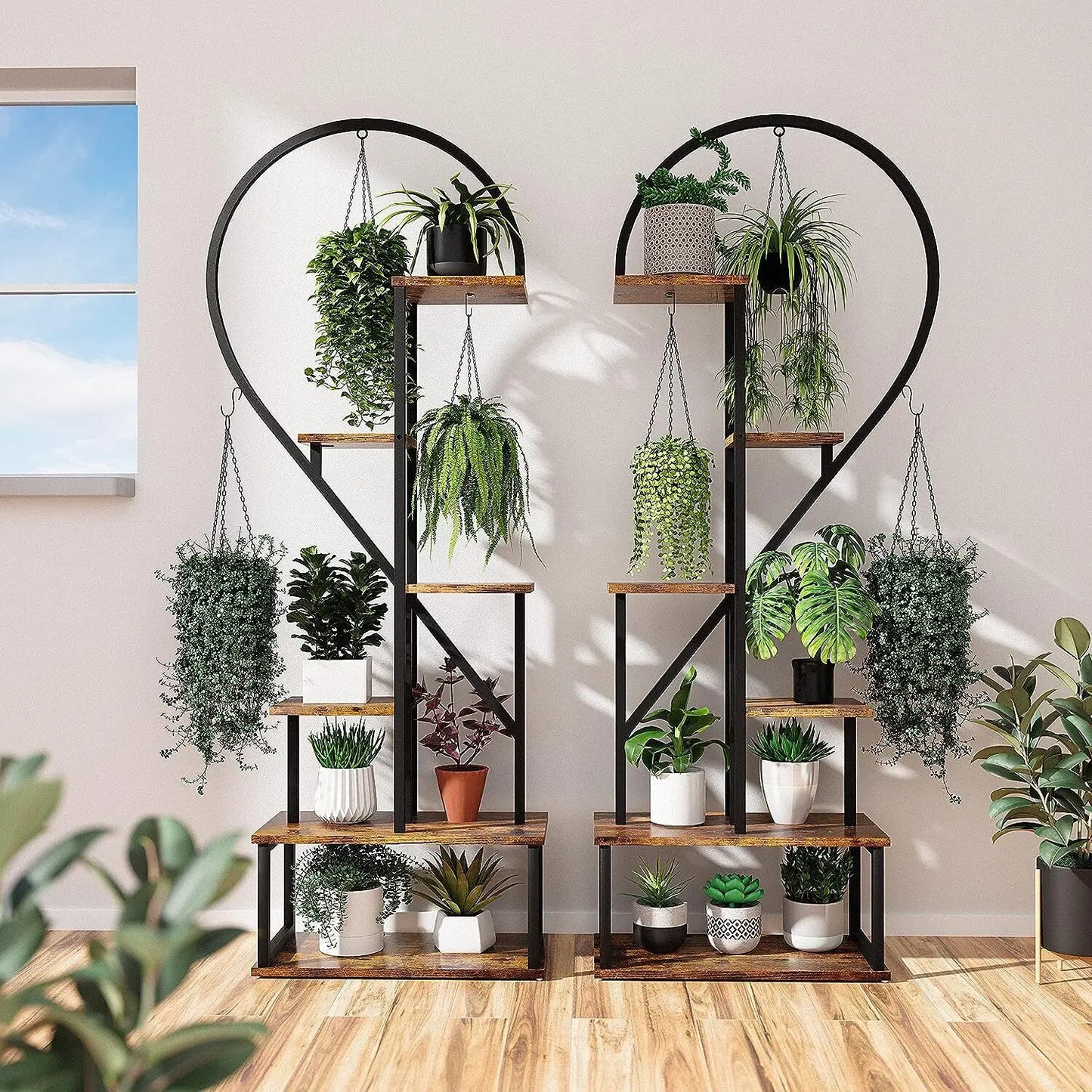 Half Heart Plant Stand Rack For 20 Pots With Hooks