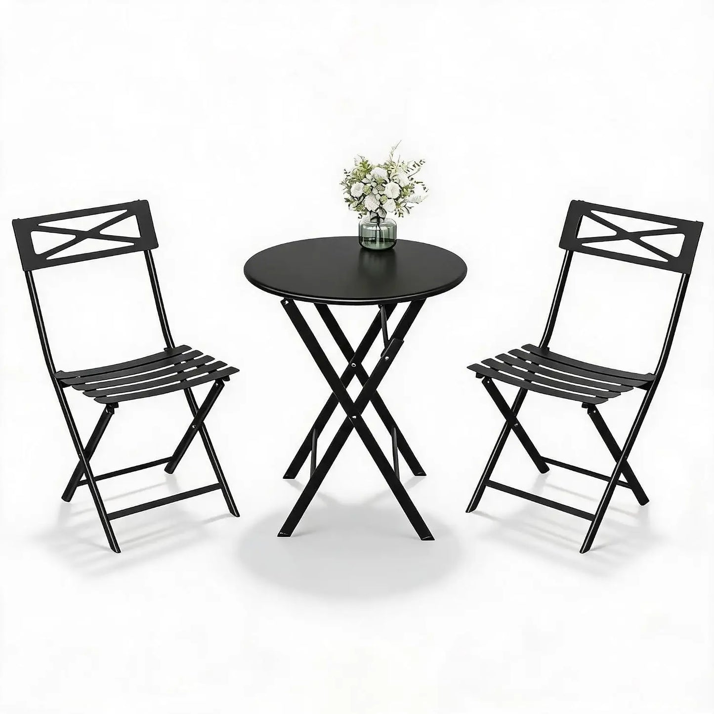 HobbyLane Outdoor Folding Bistro Set 2 Person Metal Patio Table And Chairs