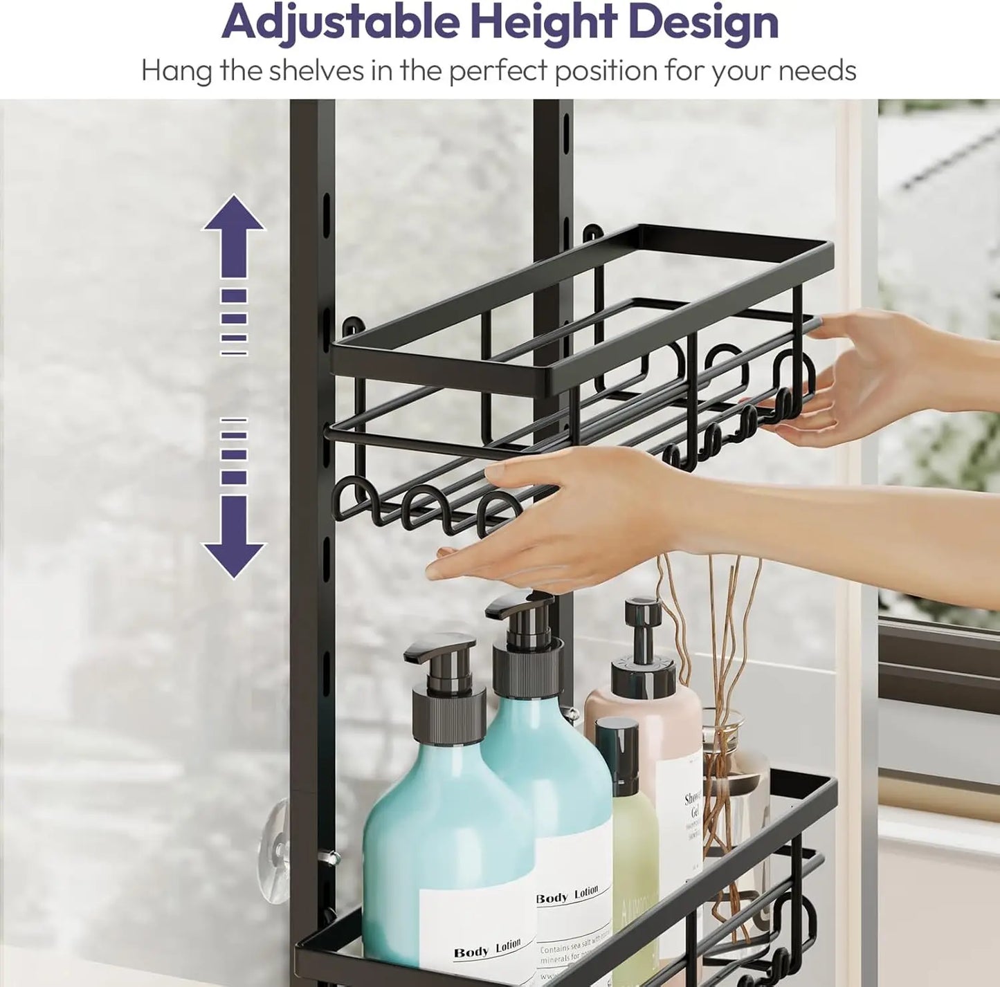 Over Door Shower Caddy With Adjustable Shelves Rustproof Aluminum