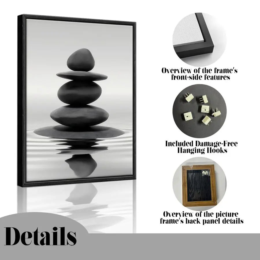 Framed Zen Stones Bathroom Wall Art For Spa And Meditation
