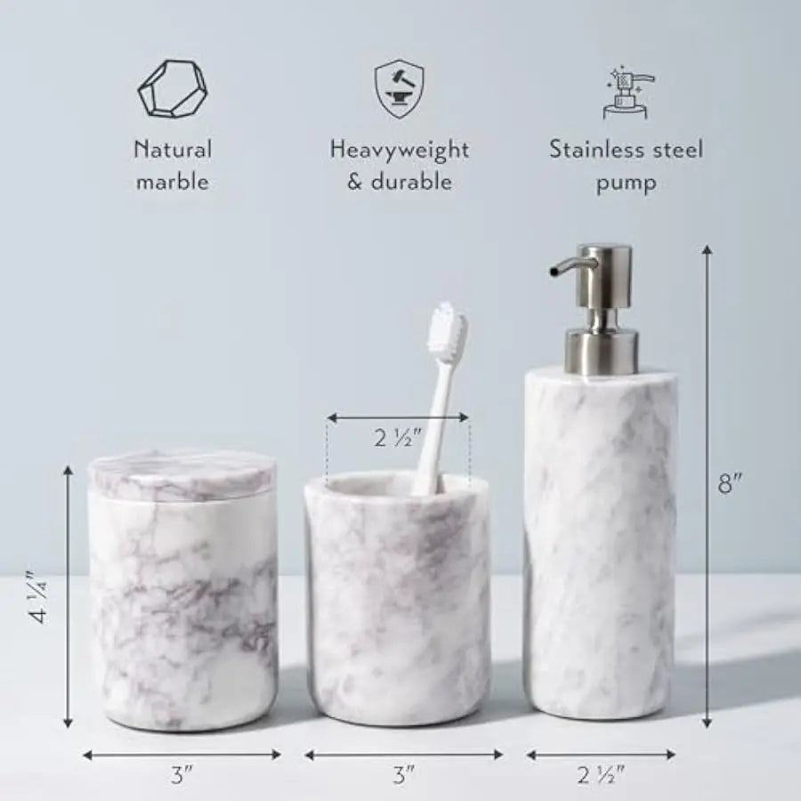 Marble Bathroom Vanity Set With Soap Dispenser And Toothbrush Holder
