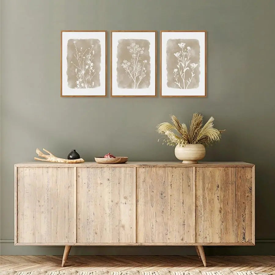 Botanical Farmhouse Wall Art Set Framed Boho Plant Decor