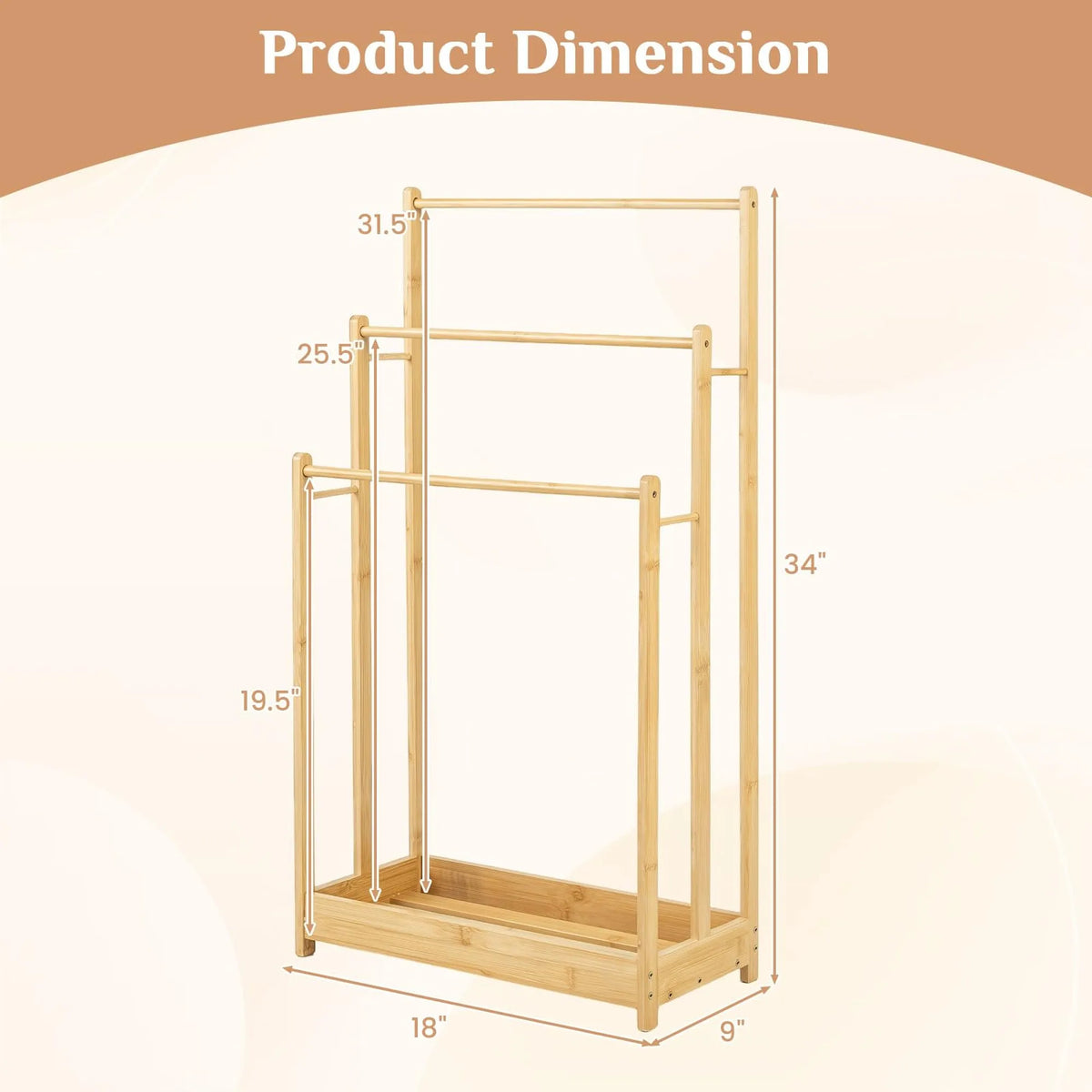 Freestanding Bamboo Towel Rack with Storage Shelf for Bathroom Organization
