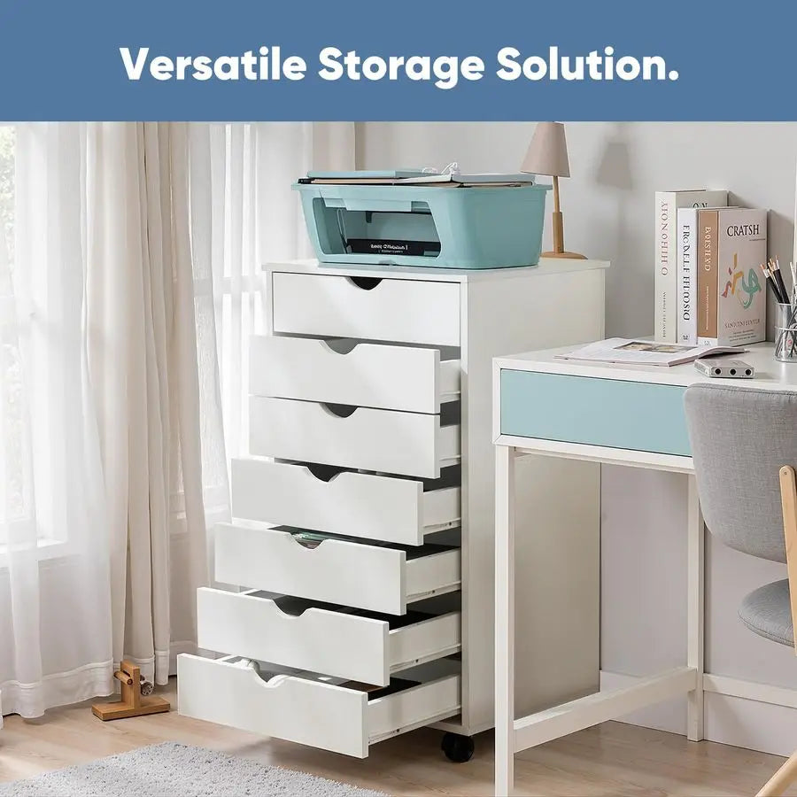 Bamboo 7-Drawer Mobile File Cabinet With Wheels For Office