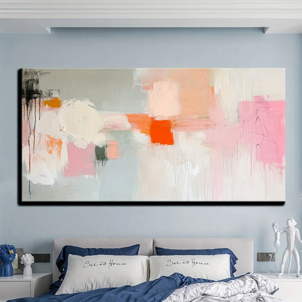 Canvas Wall Art Abstract Painting In Pine Wood Frame For Interior Decor